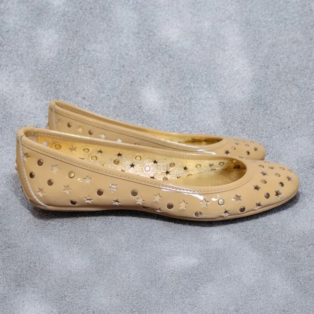 Jimmy Choo Nude Patent Leather Star Stud Ballet Flats Size 37 Made in Italy
